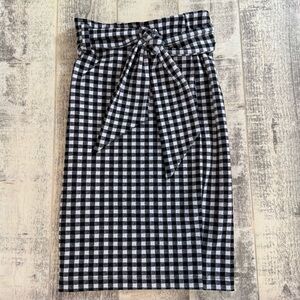 MAEVE ANTHROPOLOGIE Black White Gingham Plaid Tie Waist Pencil‎ Skirt Size XS